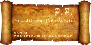 Petschinger Patrícius névjegykártya